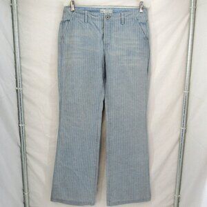 Free People Women's Light Blue and White Railroad Stripe Flare Jeans Size 28